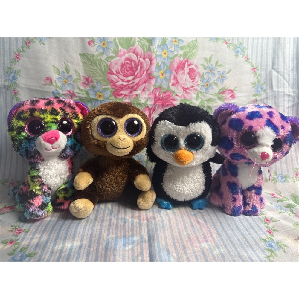 TY Beanie Boos Plush Lot of 4 Dotty Coconut Waddles Reagan 6"-7"